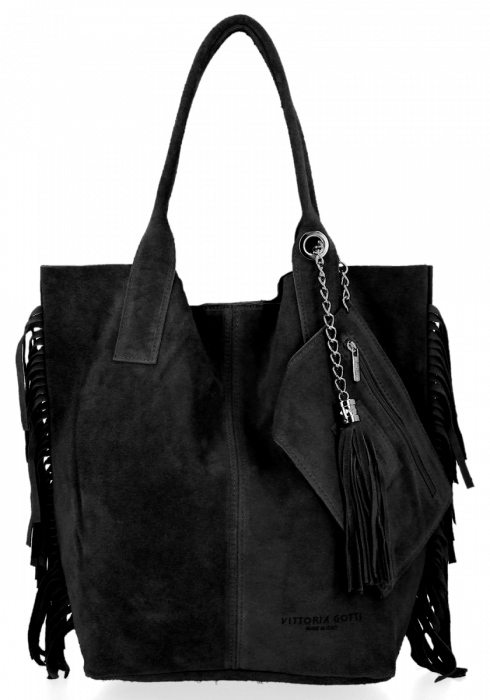 Kožené kabelka shopper bag Vittoria Gotti čierna B16