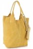 Włoska Torebka Skórzana  Shopper bag Zamsz Naturalny Żółta