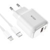 TECH-PROTECT C20W 2-PORT NETWORK CHARGER PD20W/QC3.0 + LIGHTNING CABLE WHITE