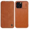 Nillkin Qin Leather Pro Case etui iPhone 14 Pro Max osłona na aparat kabura pokrowiec obudowa z klapką brązowy