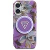 Etui Guess Glitter Flowers Triangle      Buttons MagSafe do iPhone 16 fioletowy