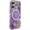Etui Guess Glitter Flowers Triangle      Buttons MagSafe do iPhone 16 fioletowy