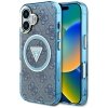 Etui Guess IML Metal Glitter 4G Circle   Triangle MagSafe do iPhone 16 niebieski