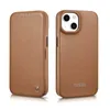 DUPLIKAT: iCarer CE Premium Leather Folio Case skórzane etui iPhone 14 z klapką magnetyczne MagSafe brązowy (WMI14220713-BN)