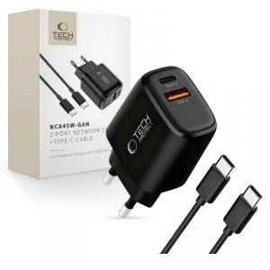 Ładowarka Sieciowa Tech-Protect NCA45W-GAN 2-Port PD45W QC3.0 Black + Kabel USB-C