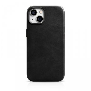 iCarer Oil Wax Premium Leather Case skórzane etui iPhone 14 Plus magnetyczne z MagSafe czarny (WMI14220703-BK)