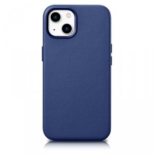 iCarer Case Leather pokrowiec etui z naturalnej skóry do iPhone 14 niebieski (WMI14220705-BU) (kompatybilne z MagSafe)