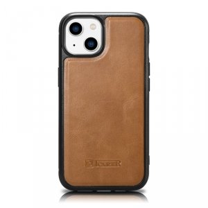 iCarer Leather Oil Wax etui pokryte naturalną skórą do iPhone 14 brązowy (WMI14220717-TN)