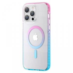 Kingxbar PQY Ice Crystal Series magnetyczne etui iPhone 14 Pro Max MagSafe różowo-niebieskie