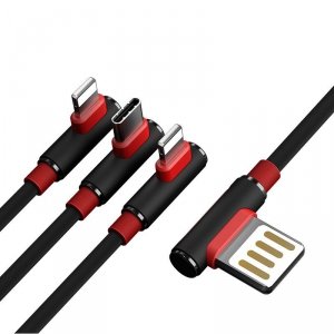 Proda Sparta kątowy kabel 3w1 USB - 2x Lightning / USB Typ C 5A 1m czarny (PD-B11th black)