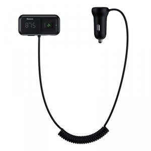 Baseus S-16 Transmiter FM Bluetooth 5.0 2x USB ładowarka samochodowa AUX MP3 TF micro SD 3,1 A czarny (CCTM-E01)