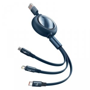 Baseus Bright Mirror zwijany kabel przewód 3w1 USB - micro USB/ USB Typ C/ Lightning 66W 1,2m niebieski (CAMLC-MJ03)