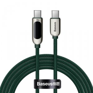 Baseus kabel USB Typ C - USB Typ C 100W (20V / 5A) Power Delivery z wyświetlaczem ekranem miernik mocy 2m zielony (CATSK-C06)
