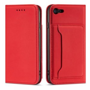 Magnet Card Case etui do iPhone SE 2022 / SE 2020 / iPhone 8 / iPhone 7 pokrowiec portfel na karty kartę podstawka czerwony
