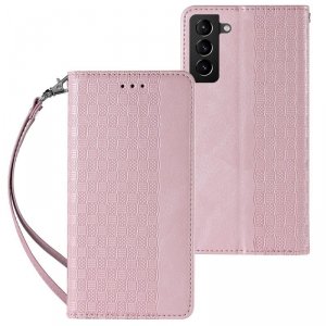 Magnet Strap Case etui do Samsung Galaxy S22 pokrowiec portfel + mini smycz zawieszka różowy