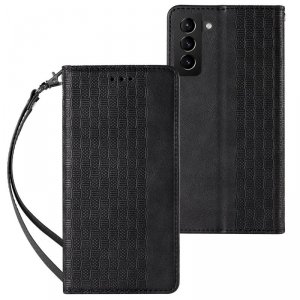 Magnet Strap Case etui do Samsung Galaxy S22+ (S22 Plus) pokrowiec portfel + mini smycz zawieszka czarny