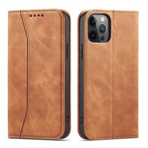 Magnet Fancy Case etui do iPhone 12 Pro Max pokrowiec portfel na karty kartę podstawka brązowy
