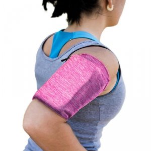 Elastyczny materiałowy armband opaska na ramię do biegania fitness L różowa