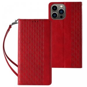 Magnet Strap Case etui iPhone 14 Pro pokrowiec z klapką portfel mini smycz podstawka czerwone