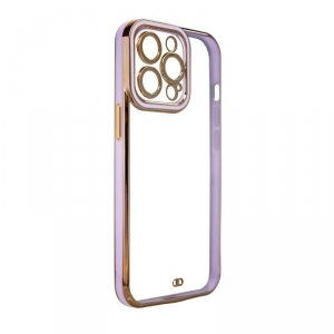 Fashion Case etui do iPhone 12 Pro żelowy pokrowiec ze złotą ramką fioletowy