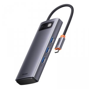 Baseus Metal Gleam 6w1 wielofunkcyjny hub USB Typ C - USB Typ C Power Delivery 100 W / 2x HDMI 4K 30 Hz / 3x USB 3.2 Gen 1 szary