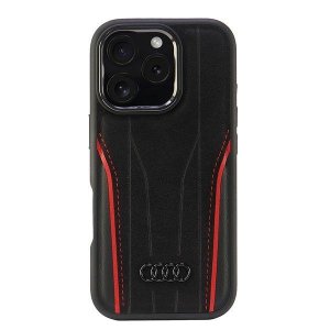 Audi Genuine Leather MagSafe iPhone 16Pro 6.3 czarno-czerwony/black-red hardcase AU-TPUPCMIP16P-R8/D3-RD