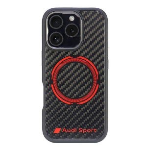 Audi Carbon Fiber Sport Red CircleMagSafe iPhone 16 Pro 6.3 czarny/black hardcase AUS-TPUPCMIP16P-RSQ/D5-BK