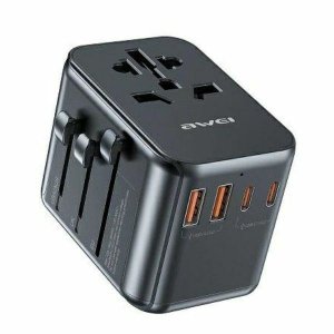 AWEI Adapter siec 2xUSB+3xUSB-C C-39 35W4w1 US/AU/EU/UK czarny/black Universal Travel GaN Charger