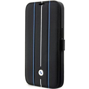 Etui BMW BMBKP14X22RVSK iPhone 14 Pro Max 6,7 czarny/black bookcase Leather Stamp Blue Lines