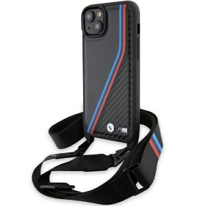BMW BMHCP15S23PSVTK iPhone 15 / 14 / 13 czarny/black hardcase M Edition Carbon Tricolor Lines & Strap