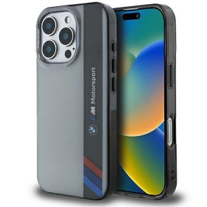 BMW BMHCP16L23HTFEG iPhone 16 Pro 6.3   szary/grey hardcase Motorsport IML Vertical Stripe