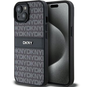 DKNY DKHCP15MPRTHSLK iPhone 15 Plus /14 Plus 6.7 czarny/black hardcase Leather Mono Stripe & Metal Logo