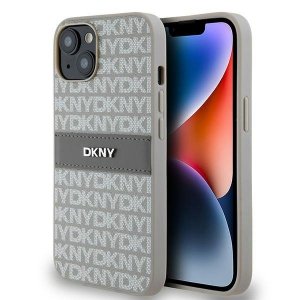 DKNY DKHCP14SPRTHSLE iPhone 14 / 15 / 136.1 beżowy/beige hardcase Leather Mono Stripe & Metal Logo