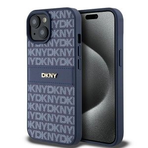 DKNY DKHCP15SPRTHSLB iPhone 15 / 14 / 136.1 niebieski/blue hardcase Leather Mono Stripe & Metal Logo