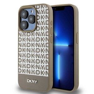 DKNY DKHMP15LPSOSPW iPhone 15 Pro6.1 brązowy/brown hardcase Leather Printed Pattern Metal Logo MagSafe