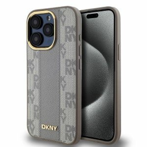 DKNY DKHMP15XPCPVSLE iPhone 15 Pro Max6.7 beżowy/beige hardcase Leather Checkered Mono Pattern MagSafe