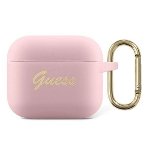 Guess GUA2SSSI AirPods 1/2 cover różowy/pink Silicone Vintage Script