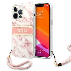 Guess GUHCP13XKMABPI iPhone 13 Pro Max6,7 różowy/pink hardcase Marble Strap Collection