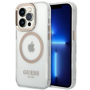 Guess GUHMP14XHTRMD iPhone 14 Pro Max 6,7 złoty/gold hard case Metal Outline Magsafe