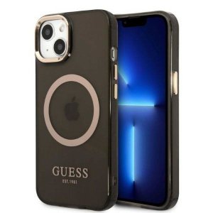 Guess GUHMP13MHTCMK iPhone 13 / 14 / 15 6.1 czarny/black hard case Gold Outline Translucent MagSafe