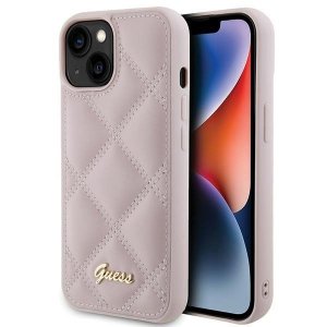 Guess GUHCP15SPSQSQSP iPhone 15 / 14 / 13 6.1 różowy/pink hardcase Quilted Metal Logo