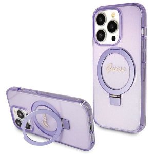 Guess GUHMP13XHRSGSU iPhone 13 Pro Max 6.1 fioletowy/purple hardcase Ring Stand Script Glitter MagSafe
