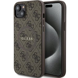 Guess GUHMP15MG4GFRW iPhone 15 Plus / 14 Plus 6.7 brązowy/brown hardcase 4G Collection Leather Metal Logo MagSafe