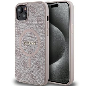 Guess GUHMP15SG4GFRP iPhone 15 / 14 / 13 6.1 różowy/pink hardcase 4G Collection Leather Metal Logo MagSafe