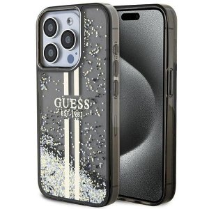 Guess GUHCP15XLFCSEGK iPhone 15 Pro Max 6.7 czarny/black hardcase Liquid Glitter Gold Stripes