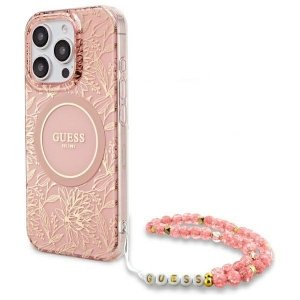 Guess GUHMP16XHCPOFPP iPhone 16 Pro Max  6.9 różowy/pink hardcase IML Flowers Allover Electro With Pearl Strap MagSafe