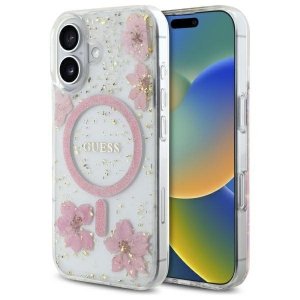 Guess GUHMP16SRBFGFGMP iPhone 16 6.1    różowy/pink hardcase Resin Flower Glitter MagSafe