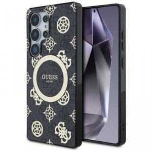 Etui Guess 4G Background Gold Electroplated Peony Pattern MagSafe do Samsung Galaxy S25 Ultra czarny 