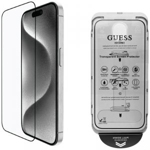 Zestaw 2w1 Guess BP Rhinestone szkło na  ekran i obiektyw aparatu do iPhone 16 Pro Max srebrny