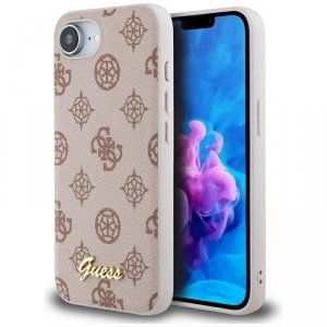 Etui Guess Peony Script Logo MagSafe do  iPhone 16e brązowy